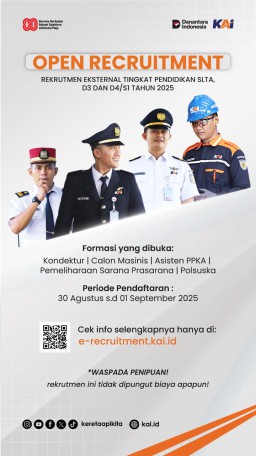 KAI Buka Rekrutmen Eksternal 2025 untuk Lulusan SLTA hingga S1