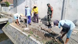 Babinsa koramil 0810-14/Gondang Bersama Warga Gotong Royong Bangun Jembatan