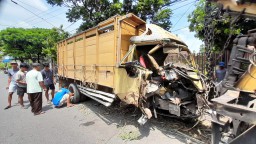 Diduga Sopir Mengantuk, Truk Bermuatan Benih Tebu di Kediri Hantam Pohon hingga Ringsek