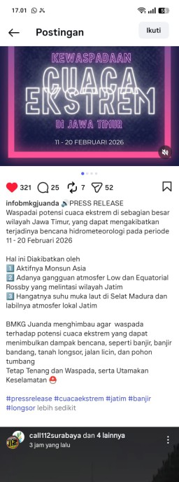 BPBD Kabupaten Kediri Imbau Warga Waspada Cuaca Ekstrem di Awal Puasa