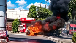 Detik-Detik Motor Pengangkut Rongsokan Ludes Terbakar Usai Isi BBM di Nganjuk
