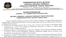 Enam Jabatan Strategis Pemkot Blitar Dilelang, Catat Syarat dan Batas Waktunya