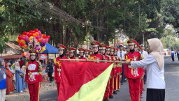 Unjuk Semangat Patriotisme, Ratusan Regu Pelajar di Tanjunganom Ramaikan Lomba Gerak Jalan HUT RI ke-81