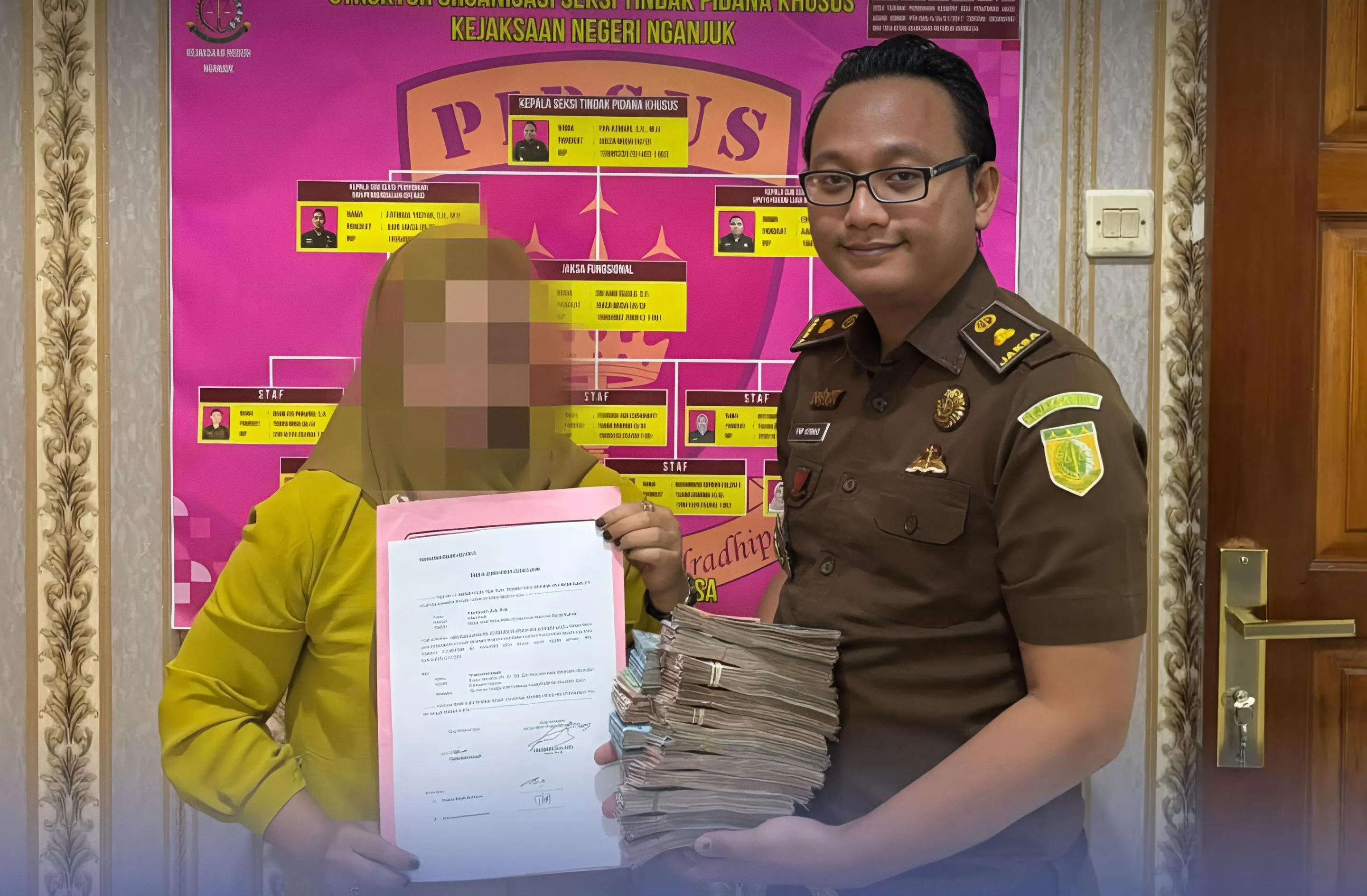 Kejari Nganjuk Terima Pelunasan Uang Pengganti Kerugian Negara, Dugaan Korupsi APBDes Dadapan