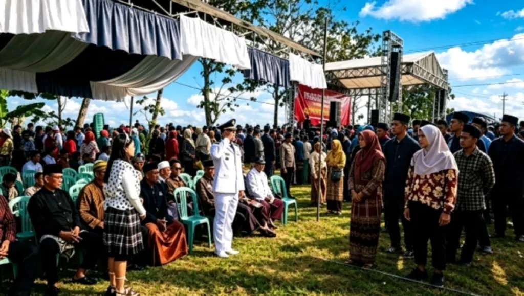 Unik, Ratusan Warga Banjaranyar Nganjuk Gelar Upacara HUT RI ke-81 Pakai Baju Tempo Dulu