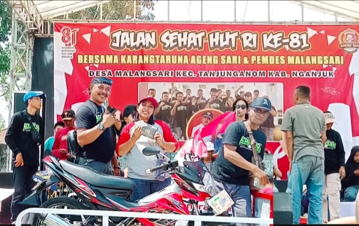 Lautan Massa Padati Jalan Sehat HUT RI Ke-81 Desa Malangsari, Bu Ayu Bawa Pulang Motor Satria F150
