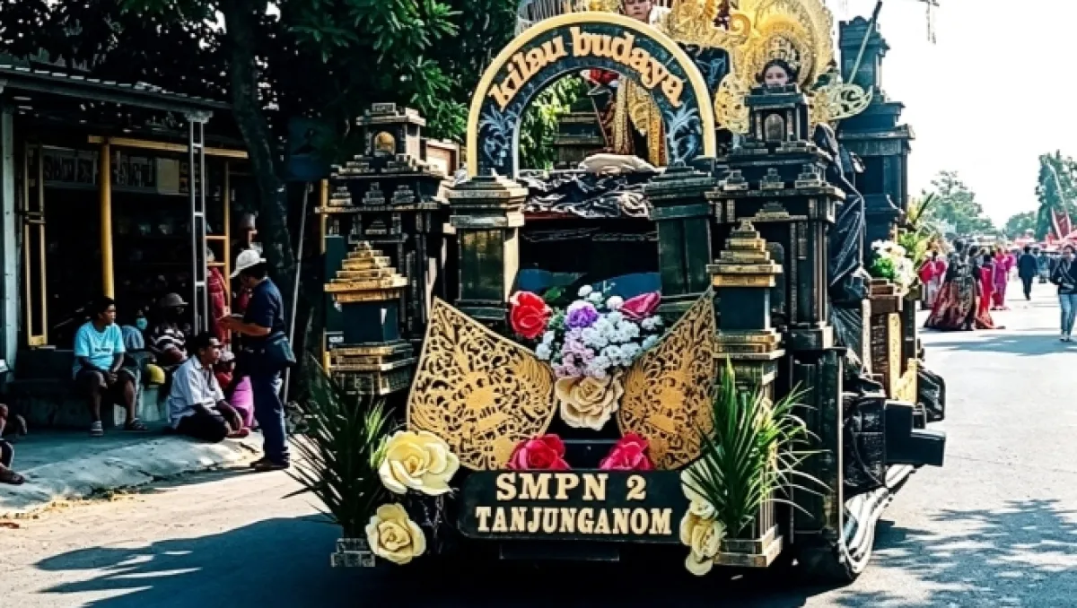 Usung Budaya Mataraman, SMPN 2 Tanjunganom Terjunkan 700 Siswa di Karnaval Budaya HUT Ke-81 RI