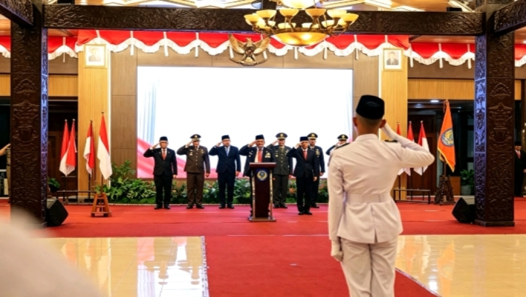 Prosesi pengukuhan pesukan Paskibra oleh Bupati Kabupaten Nganjuk Marhaen Djumadi di Pendopo KRT Sosrokoesumo (ist/Zaki/SRTV)