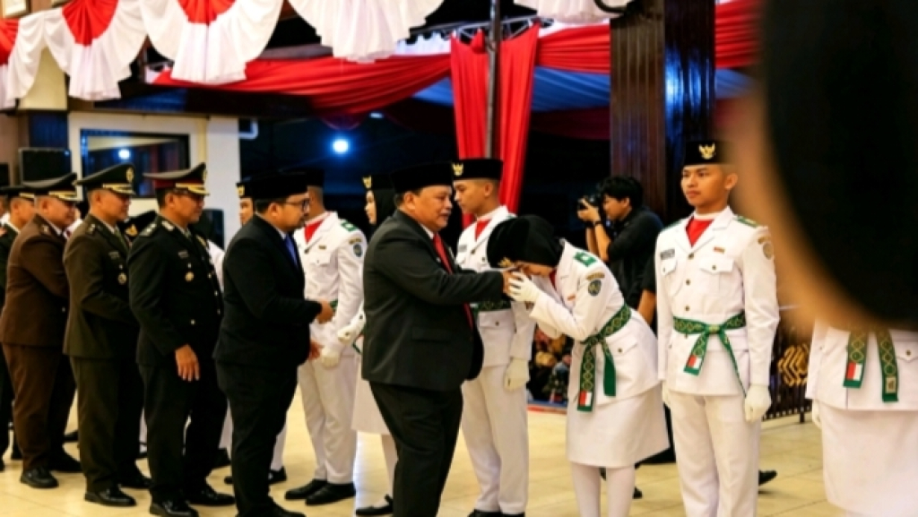 Usai dikukuhkan Paskibra oleh Bupati Kabupaten Nganjuk Marhaen Djumadi di Pendopo KRT Sosrokoesumo (ist/Zaki/SRTV)