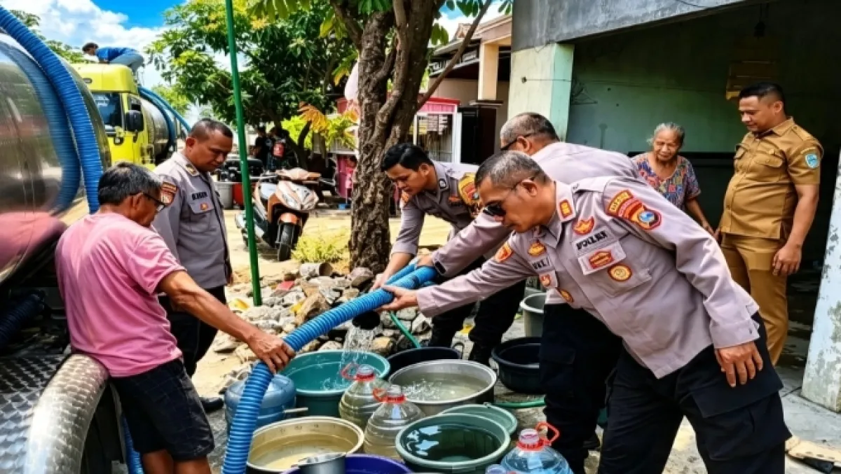 Polres Nganjuk Terjunkan Water Cannon dan Truk Tangki, Salurkan 20 Ribu Liter Air Bersih ke Desa Oro-Oro Ombo