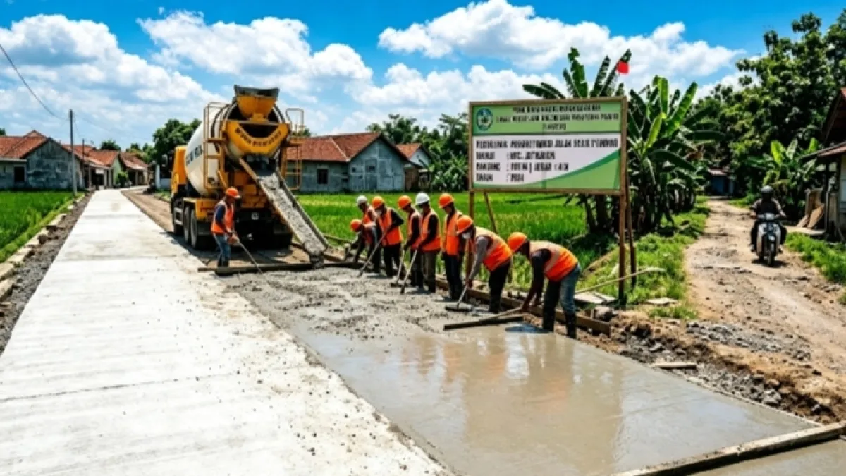 Genjot Ekonomi Warga Pemkab Nganjuk Kebut Rigid Beton Desa Perning Jatikalen