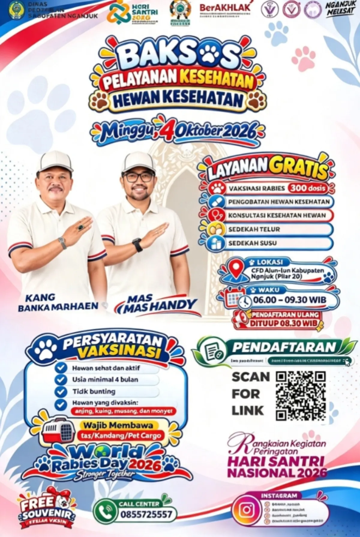 Peringati World Rabies Day dan HSN 2026, Dispertan Nganjuk Gelar Baksos Kesehatan Hewan Gratis Besok di CFD