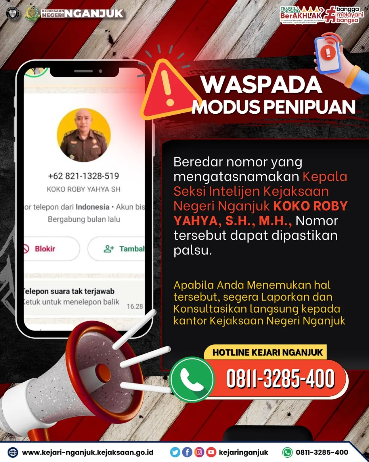 Waspada Penipuan.! Nama Kasi Intel Kejari Nganjuk Dicatut Nomor Telepon Palsu