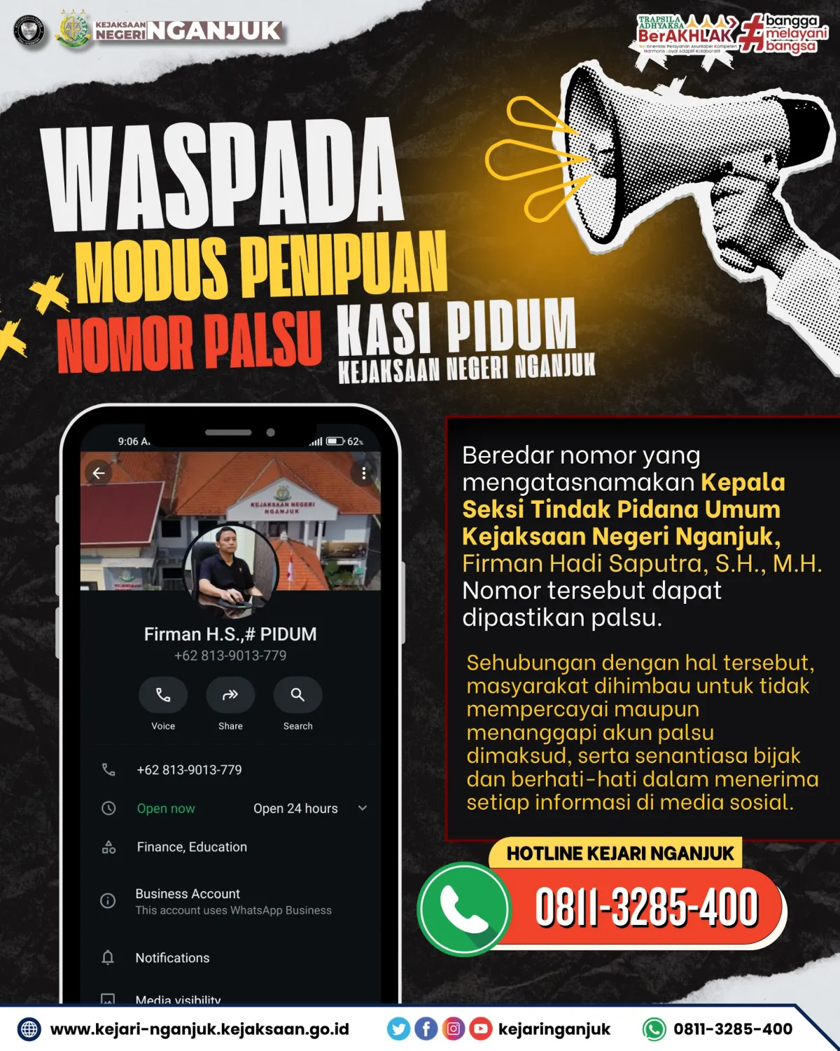 Nama Kasi Pidum Dicatut Penipu, Kejari Nganjuk Imbau Warga Waspada