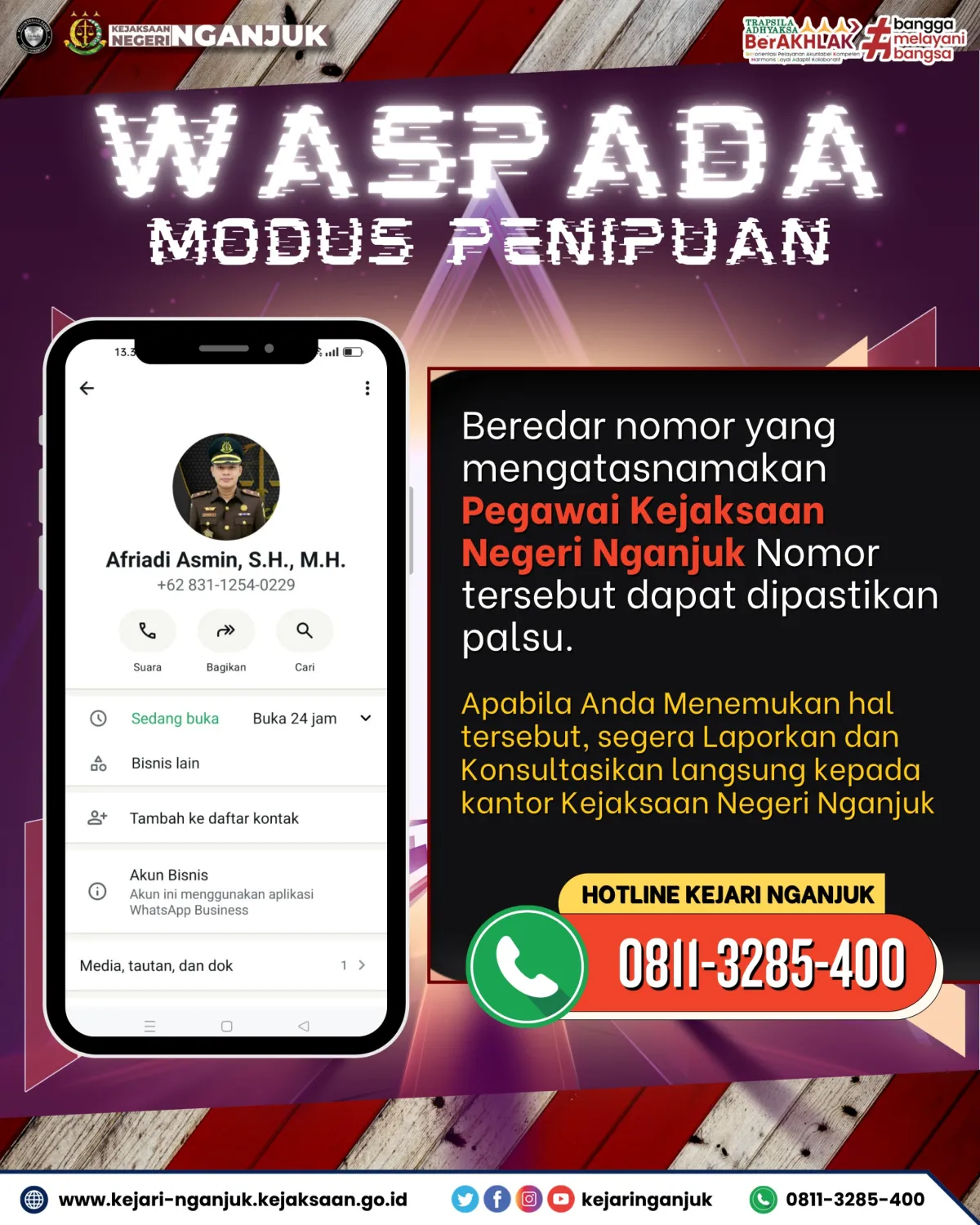 Awas Jadi Korban Penipuan.! Kejari Nganjuk Minta Warga Abaikan Telepon Mengaku Pegawai Kejaksaan