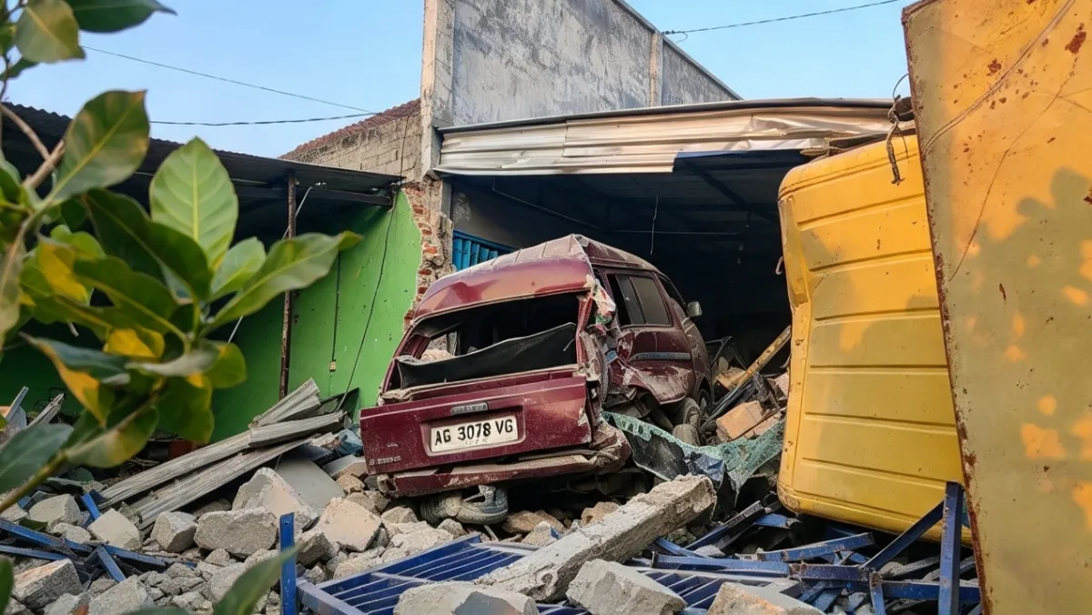 Diduga Pengemudi Ngantuk, Truk Hantam Motor dan Rumah Warga di Loceret Nganjuk