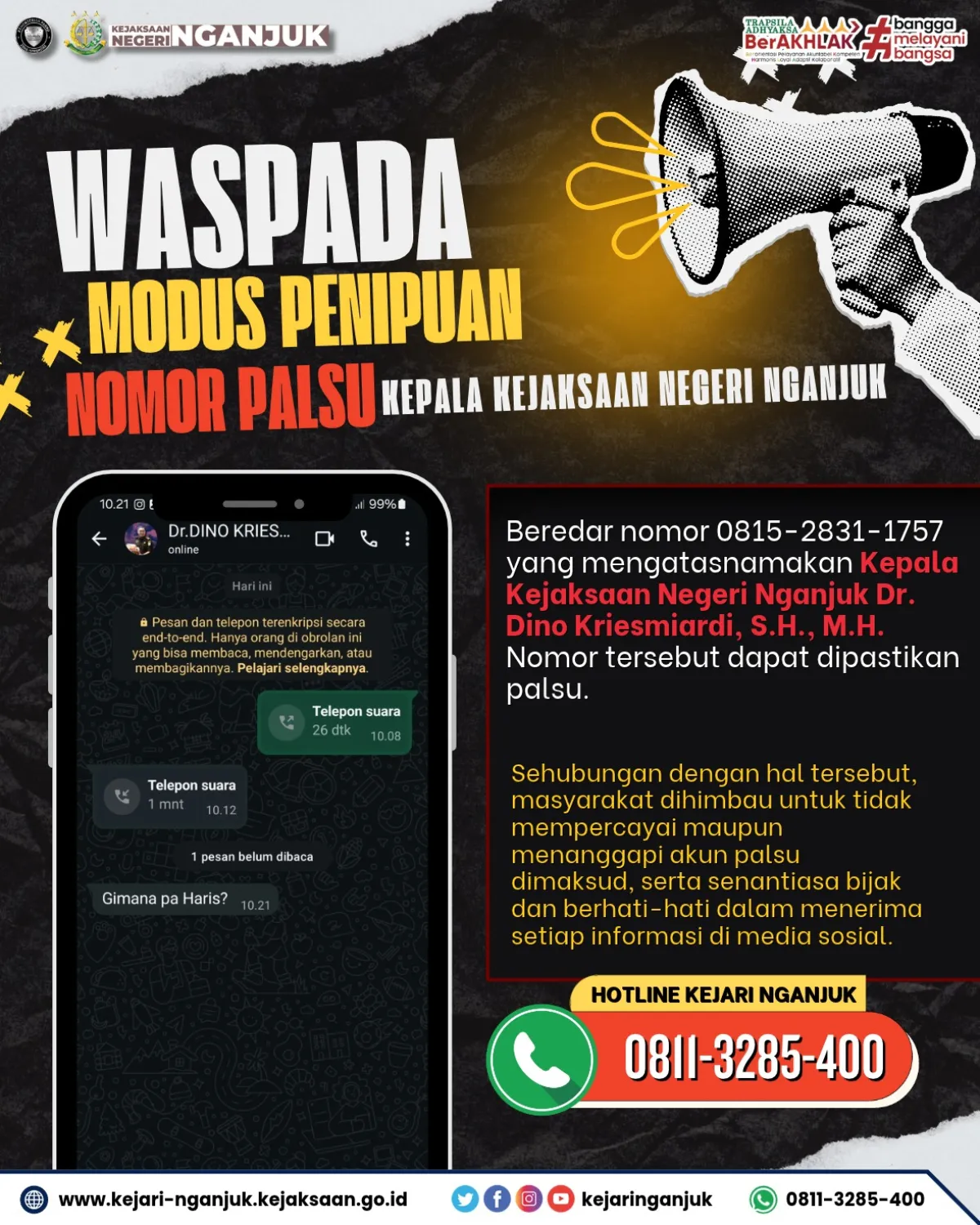 Waspadalah.! Tak Hanya Kasi Pidum, Nama Kajari Nganjuk Juga Dicatut Oleh Penipu 