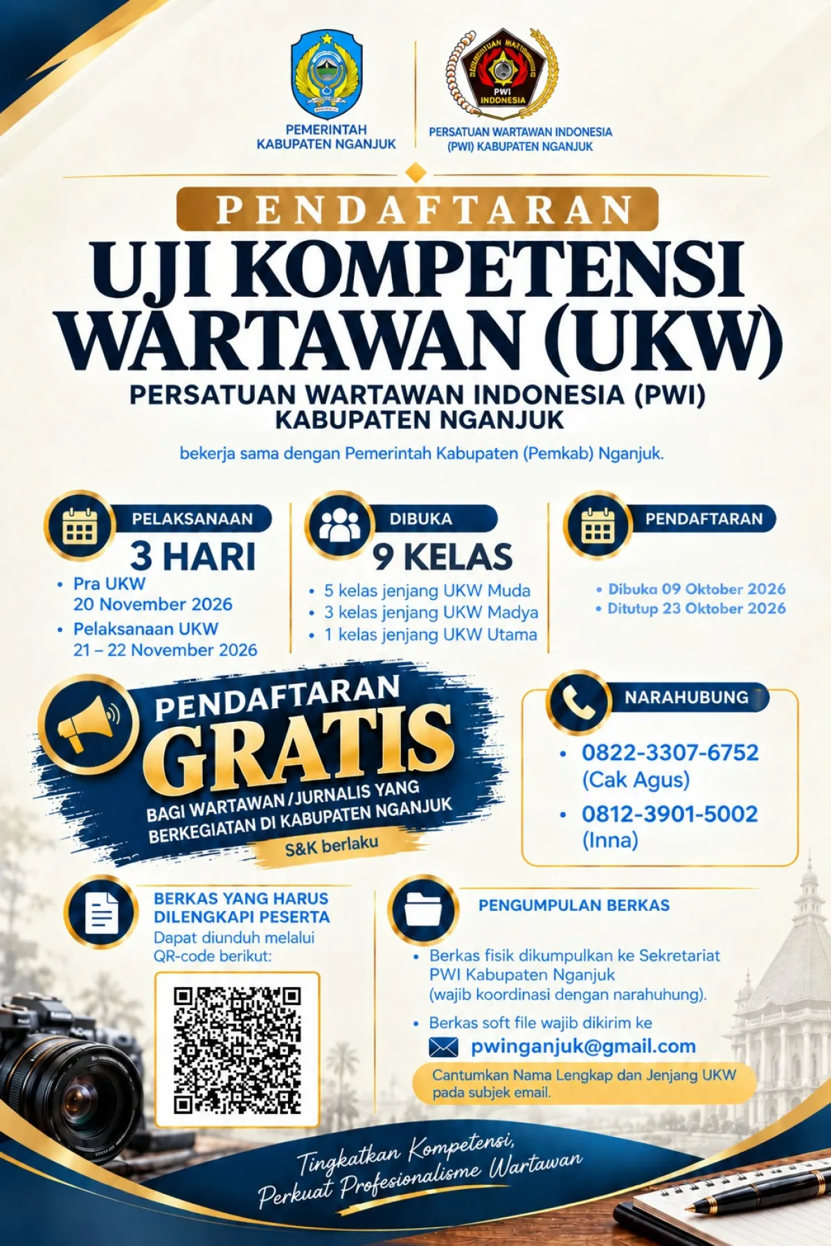 Tingkatkan Kualitas Pers, PWI Nganjuk Buka Pendaftaran UKW Gratis Sembilan Kelas
