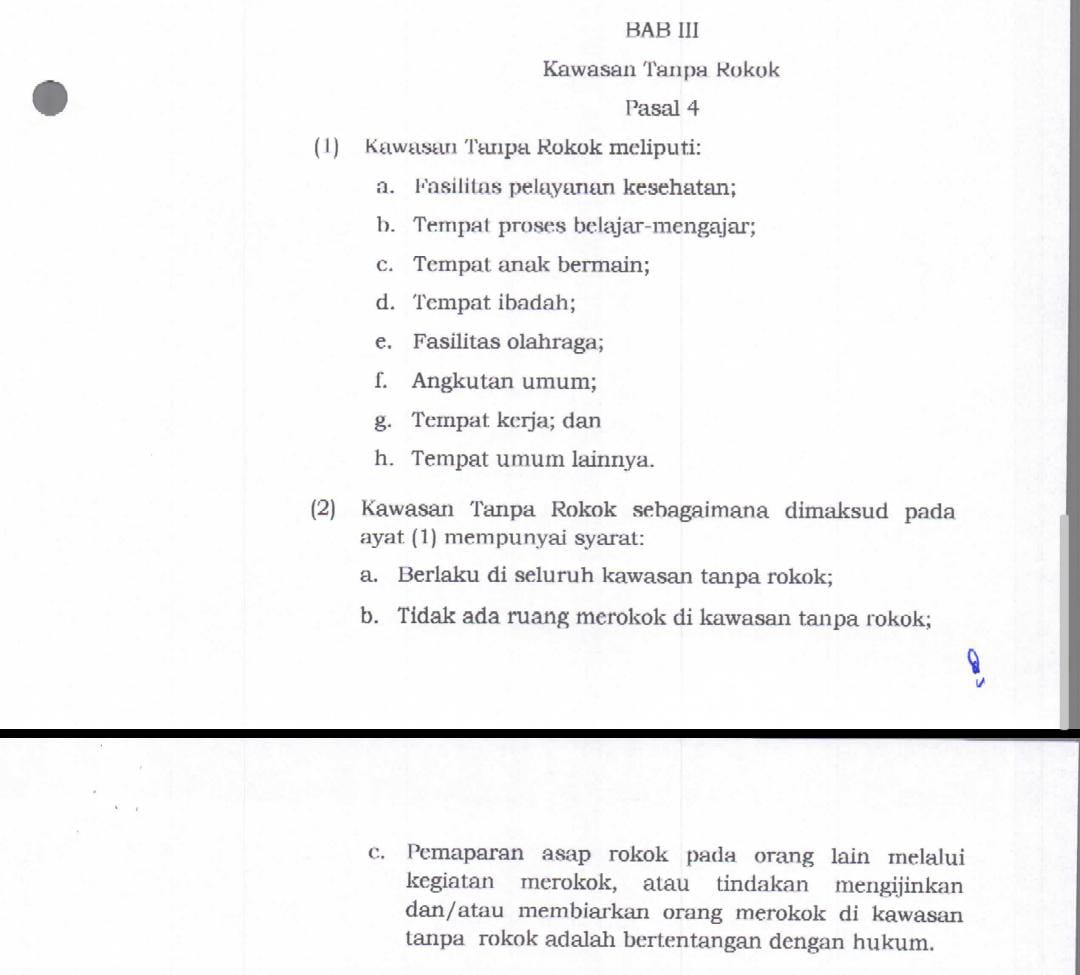 Peraturan Bupati Nganjuk No. 44 Tahun 2018BAB III Pasal 4 tentang kawasan tanpa rokok 