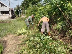 Gotong Royong Babinsa Koramil 0810/15 Rejoso Bersihkan Saluran Irigasi Persawahan