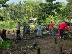 Jelang Tradisi Nyekar Babinsa Koramil Jatikalen Bersama Warga Bersihkan Makam