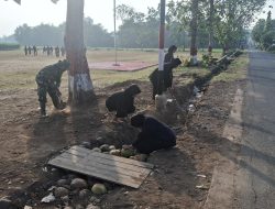 Babinsa Desa Kuncir Bersama Warga Kerja Bakti Bersihkan Lapangan untuk Upacara HUT RI ke-80