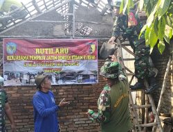 Babinsa Loceret Bersama Warga Bongkar Rumah Tak Layak Huni Milik Warga Desa Ngepeh