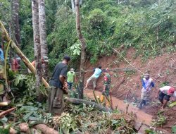 Babinsa Koramil 0810/18 Ngetos Bersama Warga Perbaiki Tanggul Irigasi di Desa Suru