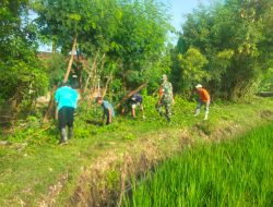 Babinsa Koramil 0810/19 Jatikalen Bersama Warga Gotong Royong Bersihkan Gorong-Gorong